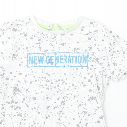 Pep&Co Boys White Geometric Cotton Basic T-Shirt Size 7-8 Years Round Neck - Paint Splatter, New Generation