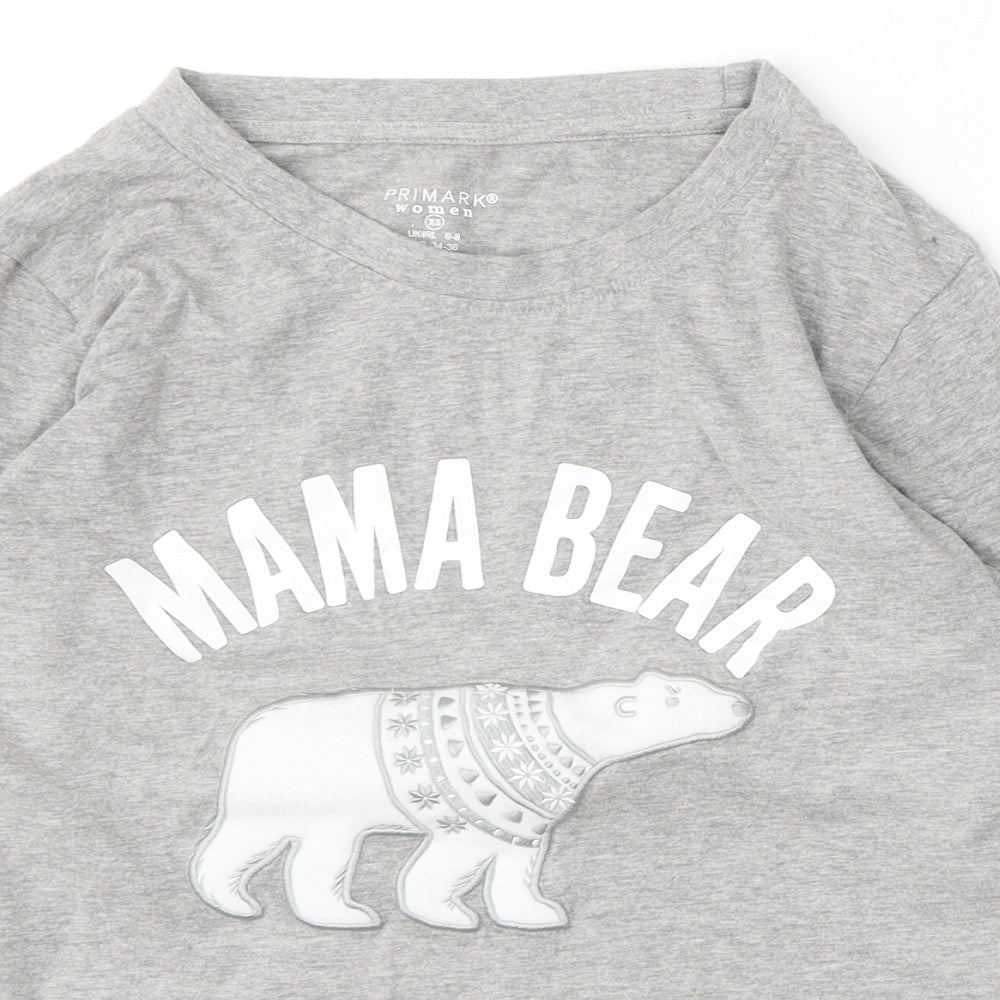 Primark Womens Grey Cotton Basic T-Shirt Size 6 Round Neck - Mama Bear