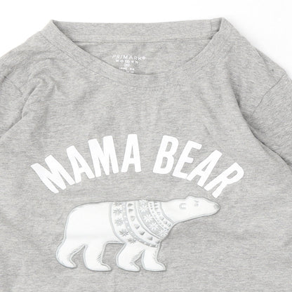Primark Womens Grey Cotton Basic T-Shirt Size 6 Round Neck - Mama Bear