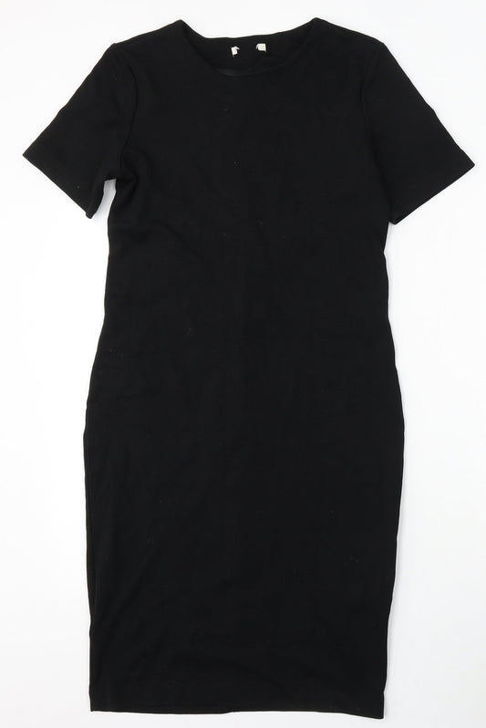 H&M Womens Black Polyester Bodycon Size M Round Neck Zip