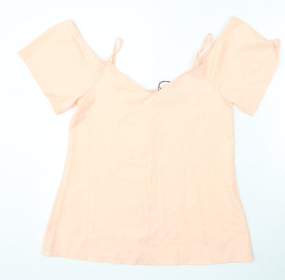 Boohoo Womens Pink Viscose Basic Blouse Size 10 V-Neck