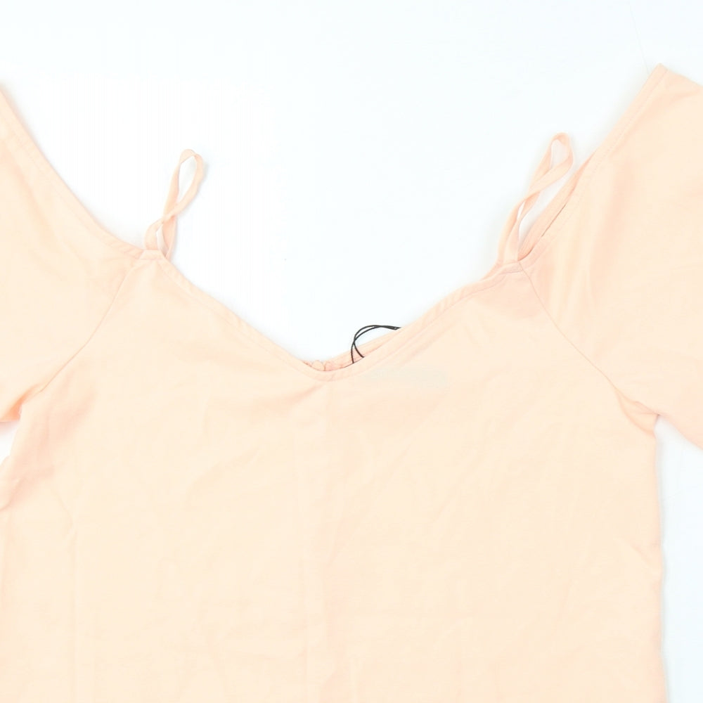 Boohoo Womens Pink Viscose Basic Blouse Size 10 V-Neck