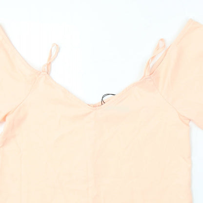 Boohoo Womens Pink Viscose Basic Blouse Size 10 V-Neck