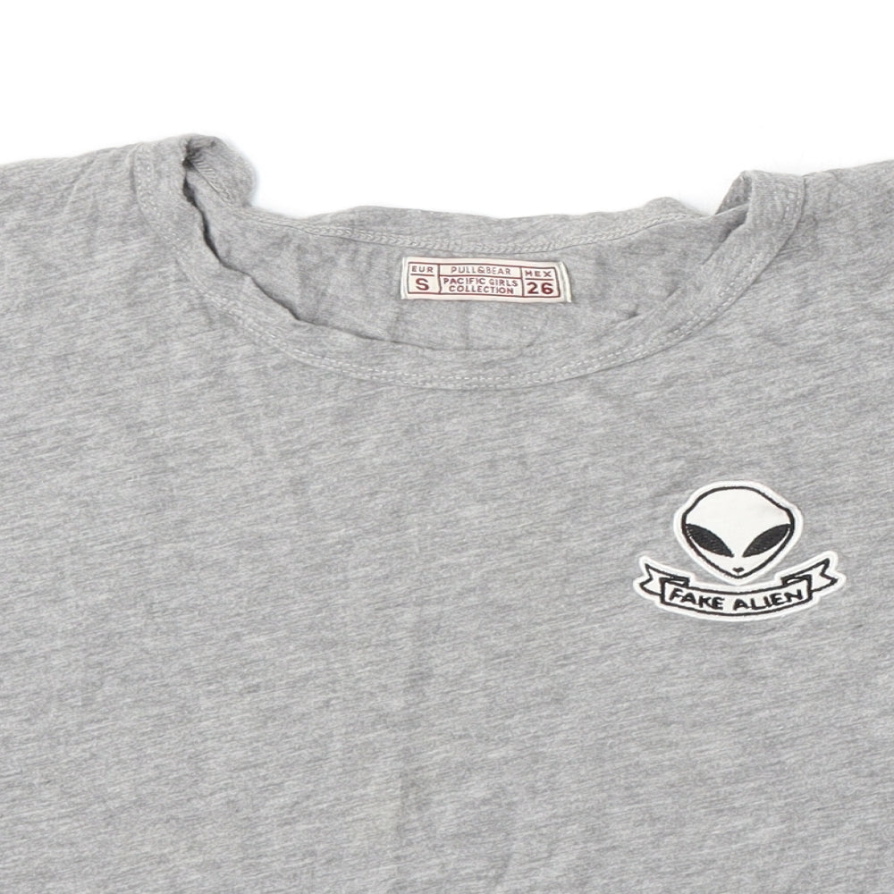 Womens UK Size S Pull&Bear Grey Basic T-Shirt