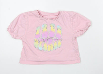 Dunnes Stores Girls Pink Cotton Basic T-Shirt Size 4-5 Years Round Neck - Free Spirit