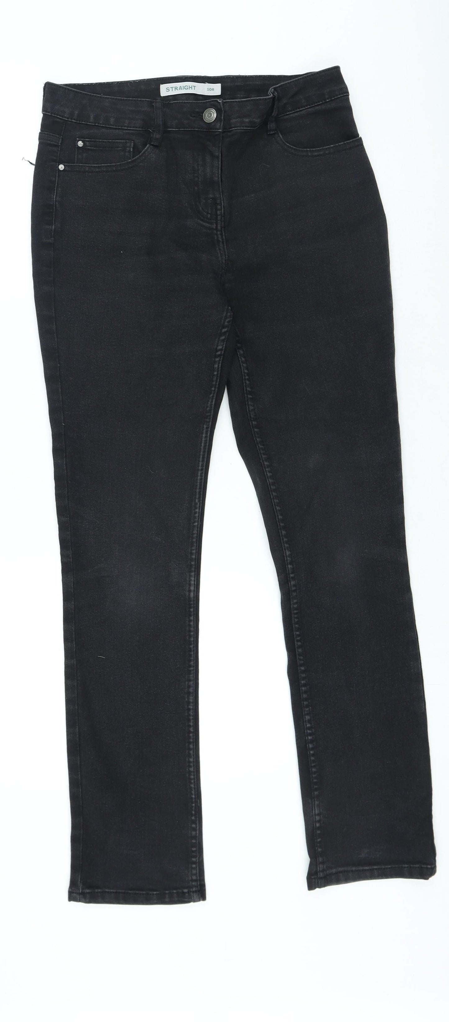 Debenhams Womens Black Cotton Straight Jeans Size 10 L25 in Regular Zip