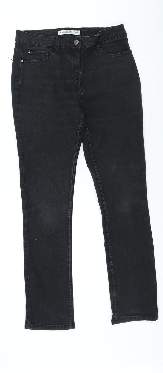 Debenhams Womens Black Cotton Straight Jeans Size 10 L25 in Regular Zip