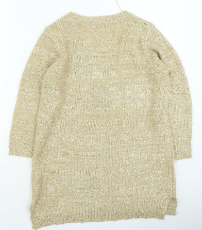 F&F Womens Gold Round Neck Polyester Pullover Jumper Size 14