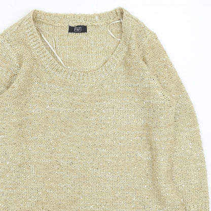 F&F Womens Gold Round Neck Polyester Pullover Jumper Size 14