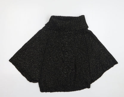 Aftershock Womens Black Roll Neck Acrylic Cape Jumper Size M