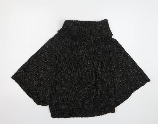 Aftershock Womens Black Roll Neck Acrylic Cape Jumper Size M