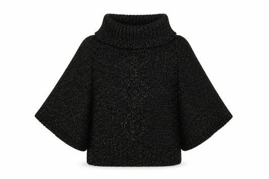 Aftershock Womens Black Roll Neck Acrylic Cape Jumper Size M