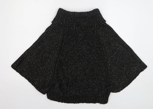 Aftershock Womens Black Roll Neck Acrylic Cape Jumper Size M