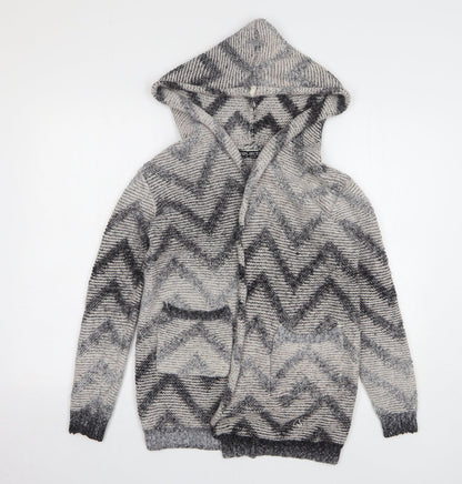 Select Womens Beige Geometric Polyamide Cardigan Hoodie Size 8 Tie