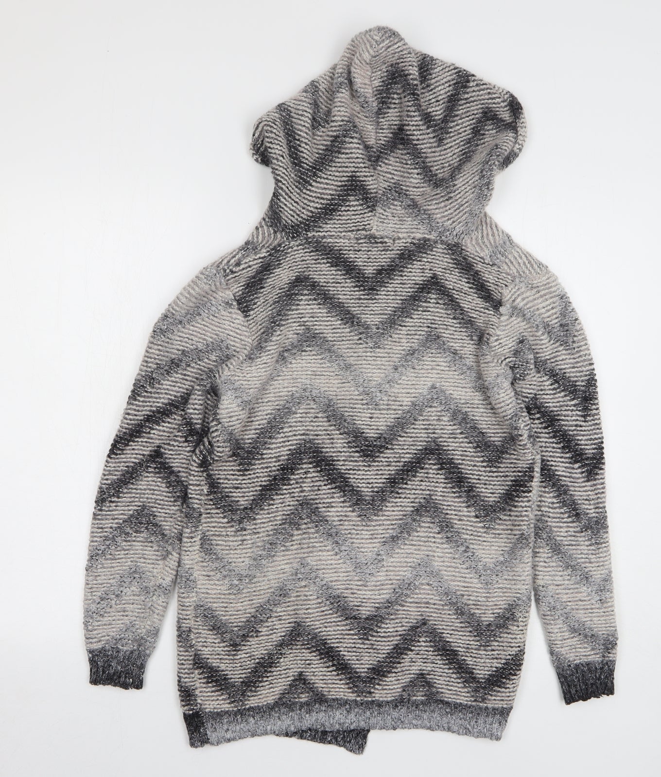 Select Womens Beige Geometric Polyamide Cardigan Hoodie Size 8 Tie