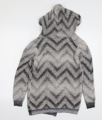 Select Womens Beige Geometric Polyamide Cardigan Hoodie Size 8 Tie