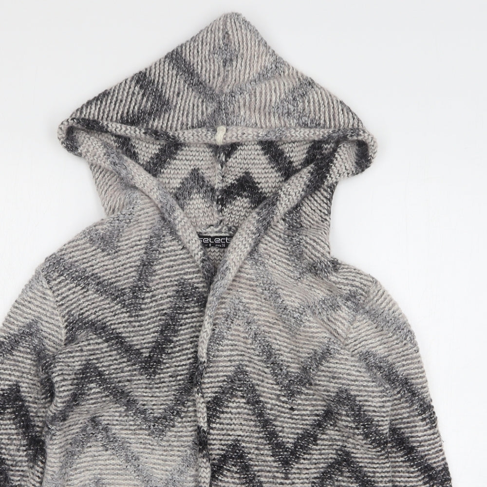 Select Womens Beige Geometric Polyamide Cardigan Hoodie Size 8 Tie