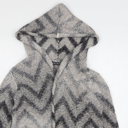 Select Womens Beige Geometric Polyamide Cardigan Hoodie Size 8 Tie