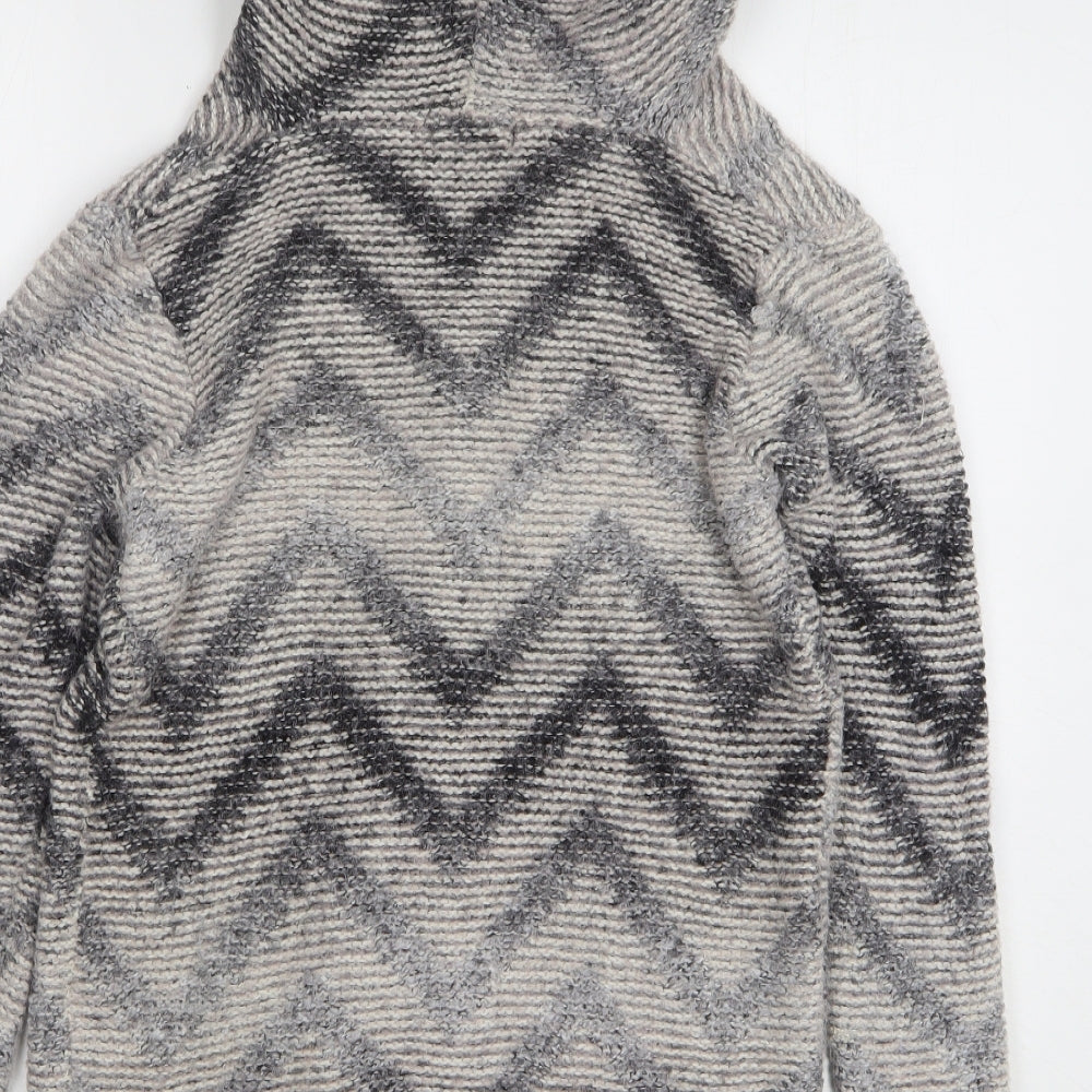 Select Womens Beige Geometric Polyamide Cardigan Hoodie Size 8 Tie