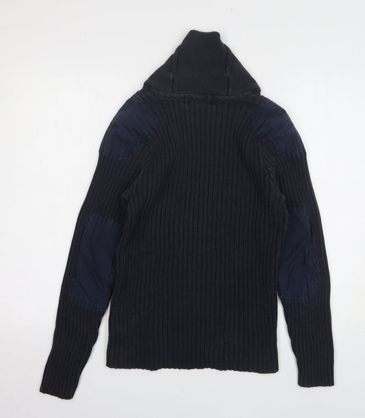 H&M Mens Blue High Neck Cotton Pullover Jumper Size M