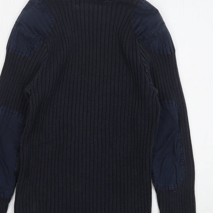 H&M Mens Blue High Neck Cotton Pullover Jumper Size M