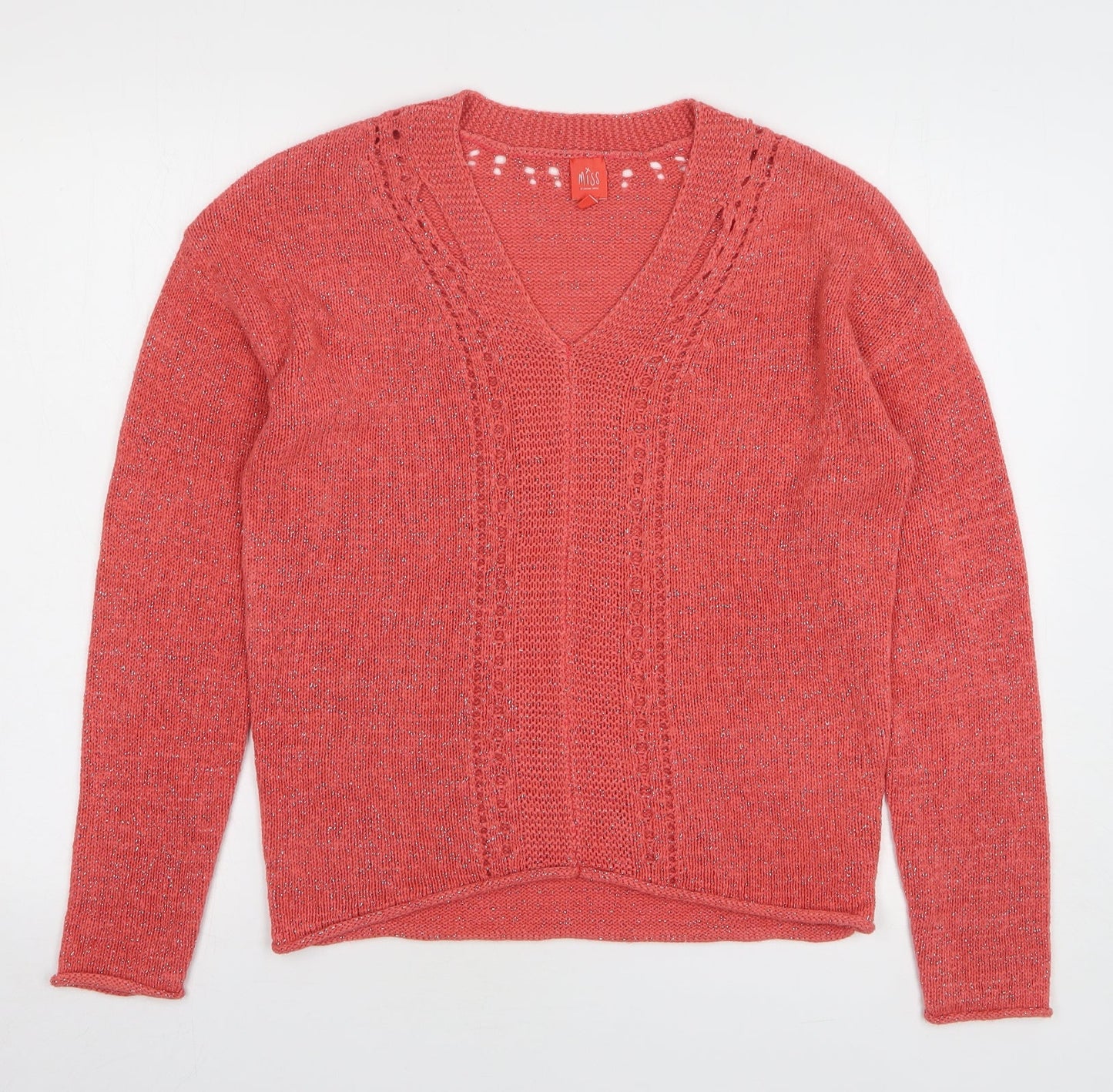 CAPTAIN TORTUE Womens Pink V-Neck Acrylic Pullover Jumper Size 8