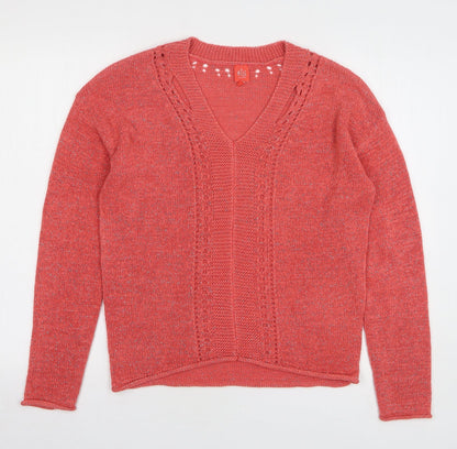 CAPTAIN TORTUE Womens Pink V-Neck Acrylic Pullover Jumper Size 8