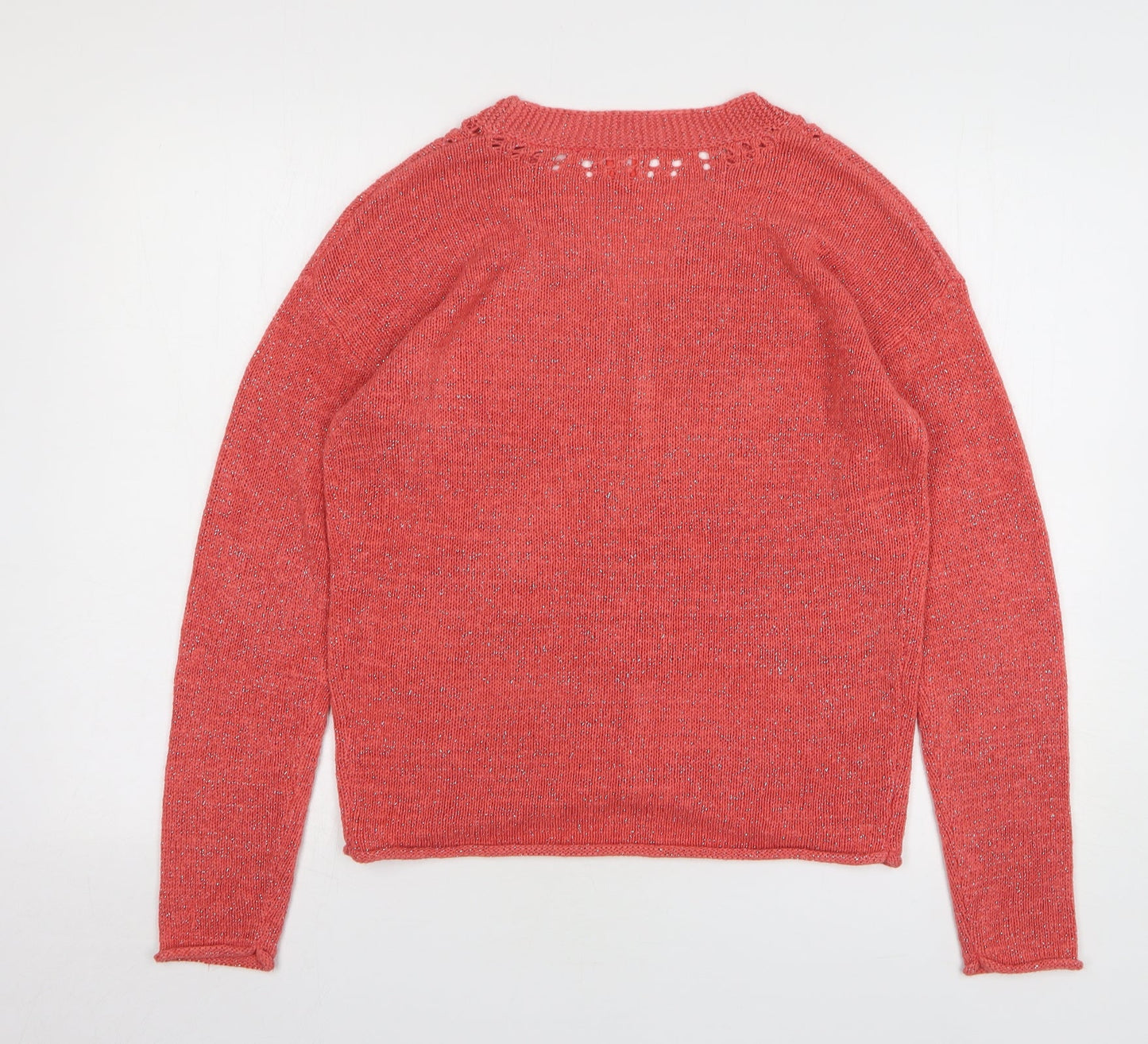 CAPTAIN TORTUE Womens Pink V-Neck Acrylic Pullover Jumper Size 8