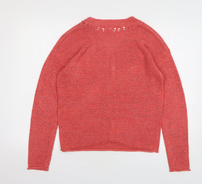CAPTAIN TORTUE Womens Pink V-Neck Acrylic Pullover Jumper Size 8