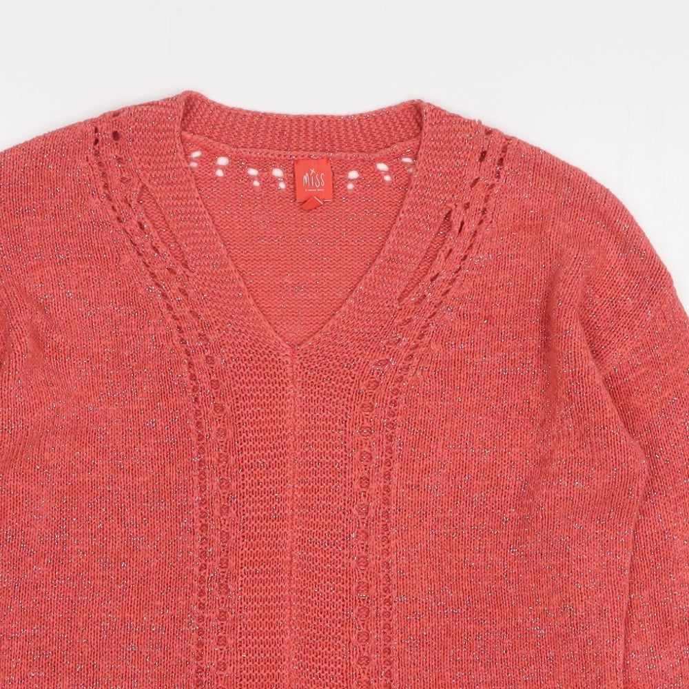 CAPTAIN TORTUE Womens Pink V-Neck Acrylic Pullover Jumper Size 8
