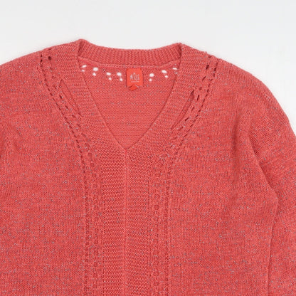 CAPTAIN TORTUE Womens Pink V-Neck Acrylic Pullover Jumper Size 8