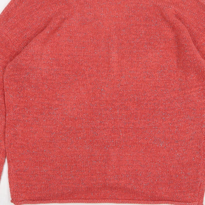 CAPTAIN TORTUE Womens Pink V-Neck Acrylic Pullover Jumper Size 8