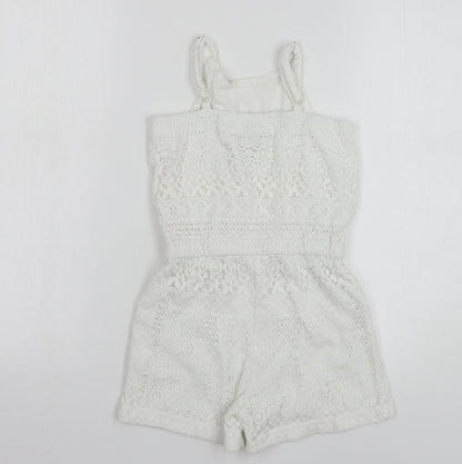 Gap Girls White Geometric Cotton Playsuit One-Piece Size 8-9 Years Pullover