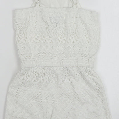 Gap Girls White Geometric Cotton Playsuit One-Piece Size 8-9 Years Pullover