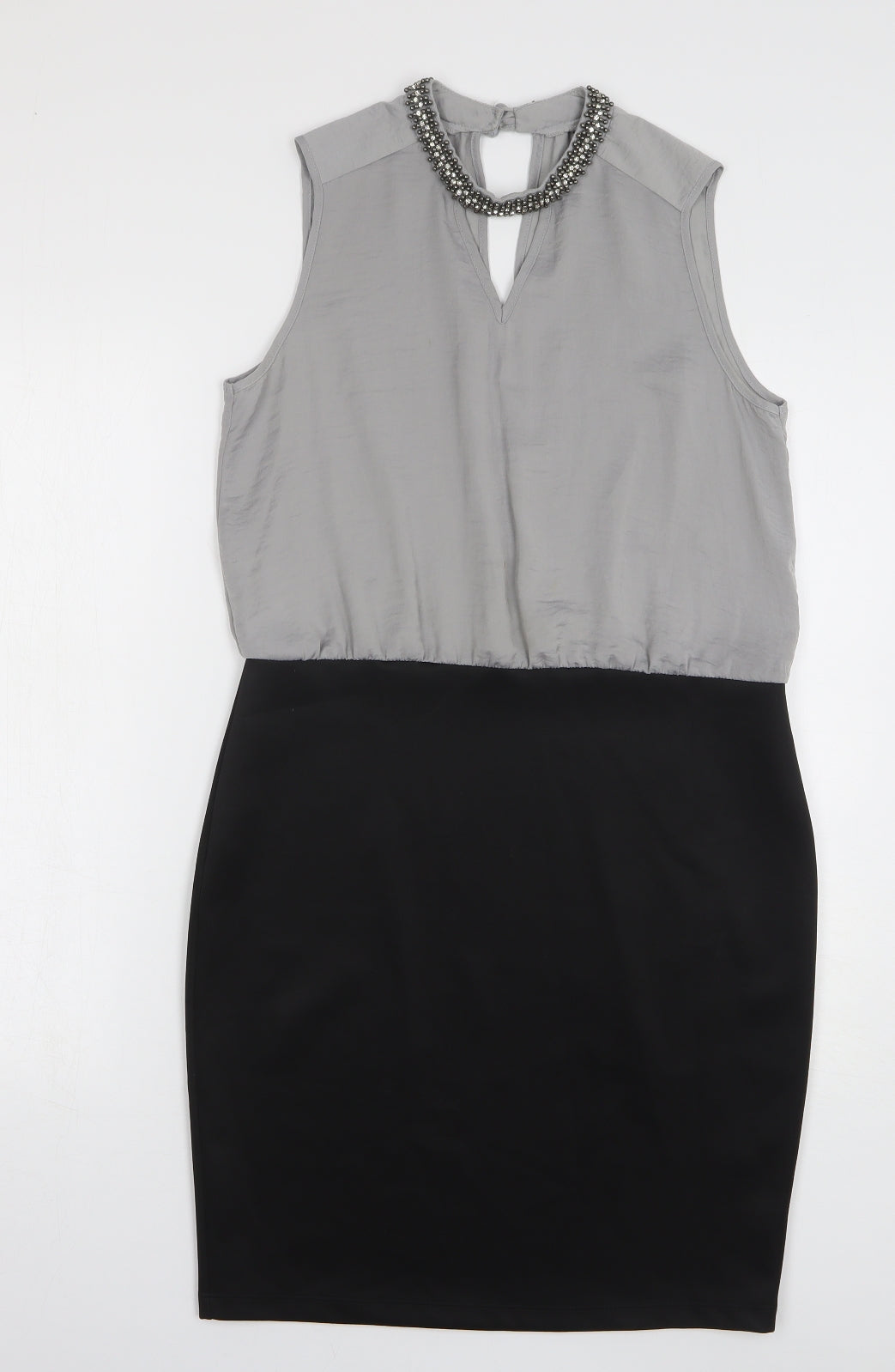 Dorothy Perkins Womens Grey Polyester Sheath Size 12 Round Neck Button
