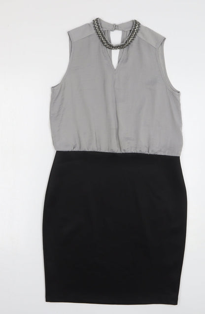 Dorothy Perkins Womens Grey Polyester Sheath Size 12 Round Neck Button