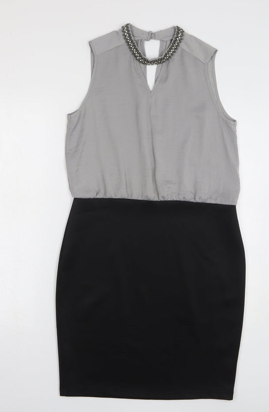 Dorothy Perkins Womens Grey Polyester Sheath Size 12 Round Neck Button