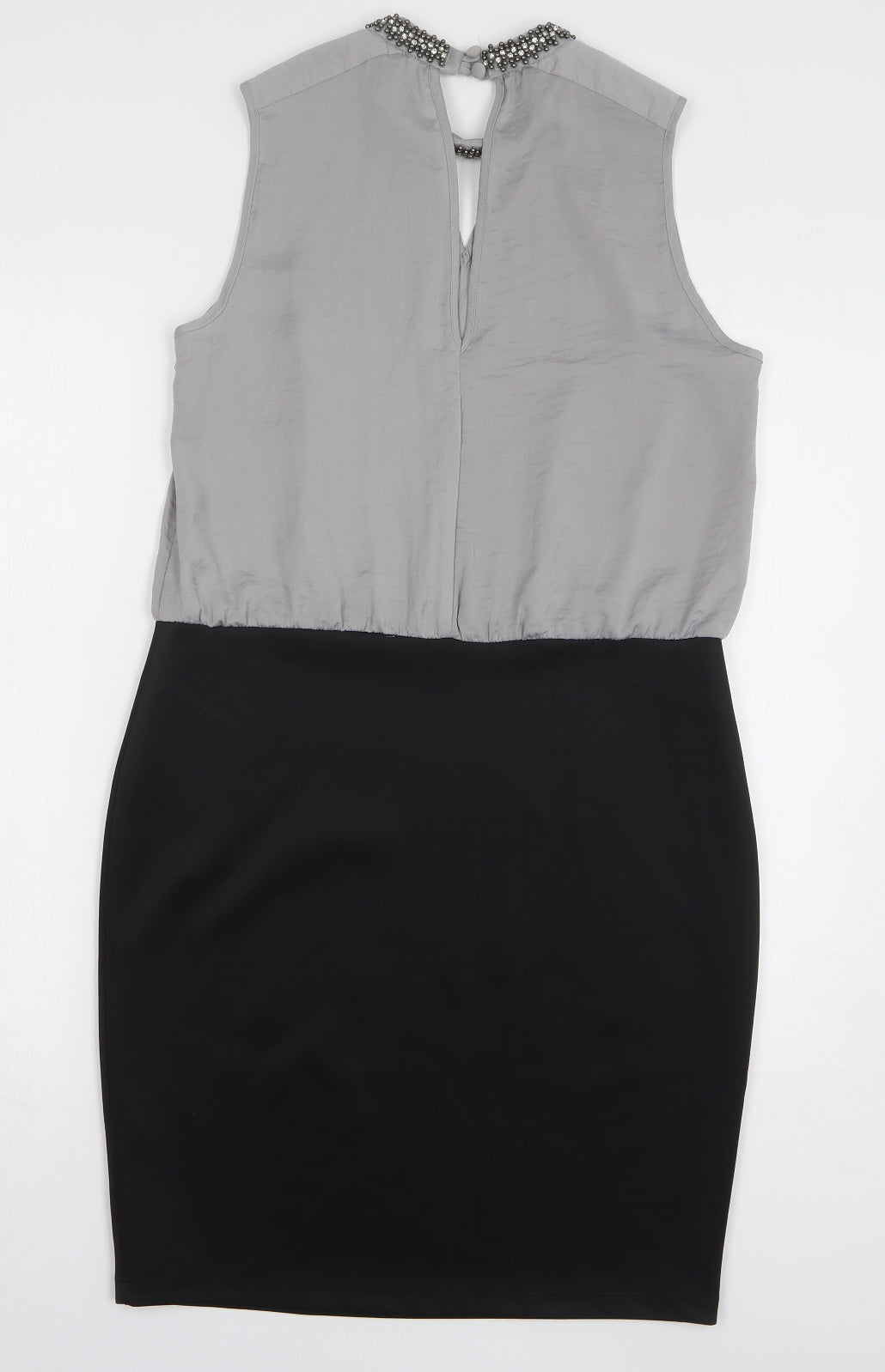 Dorothy Perkins Womens Grey Polyester Sheath Size 12 Round Neck Button
