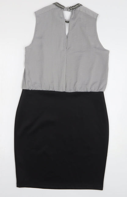 Dorothy Perkins Womens Grey Polyester Sheath Size 12 Round Neck Button