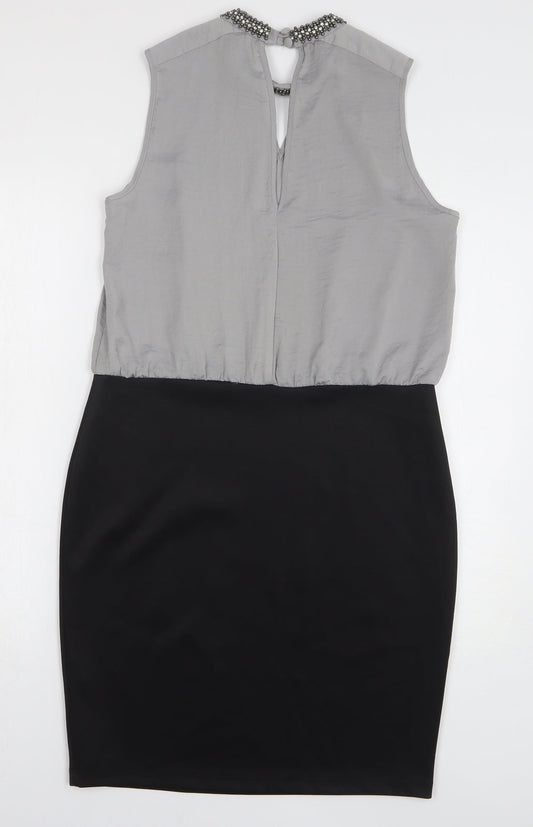 Dorothy Perkins Womens Grey Polyester Sheath Size 12 Round Neck Button