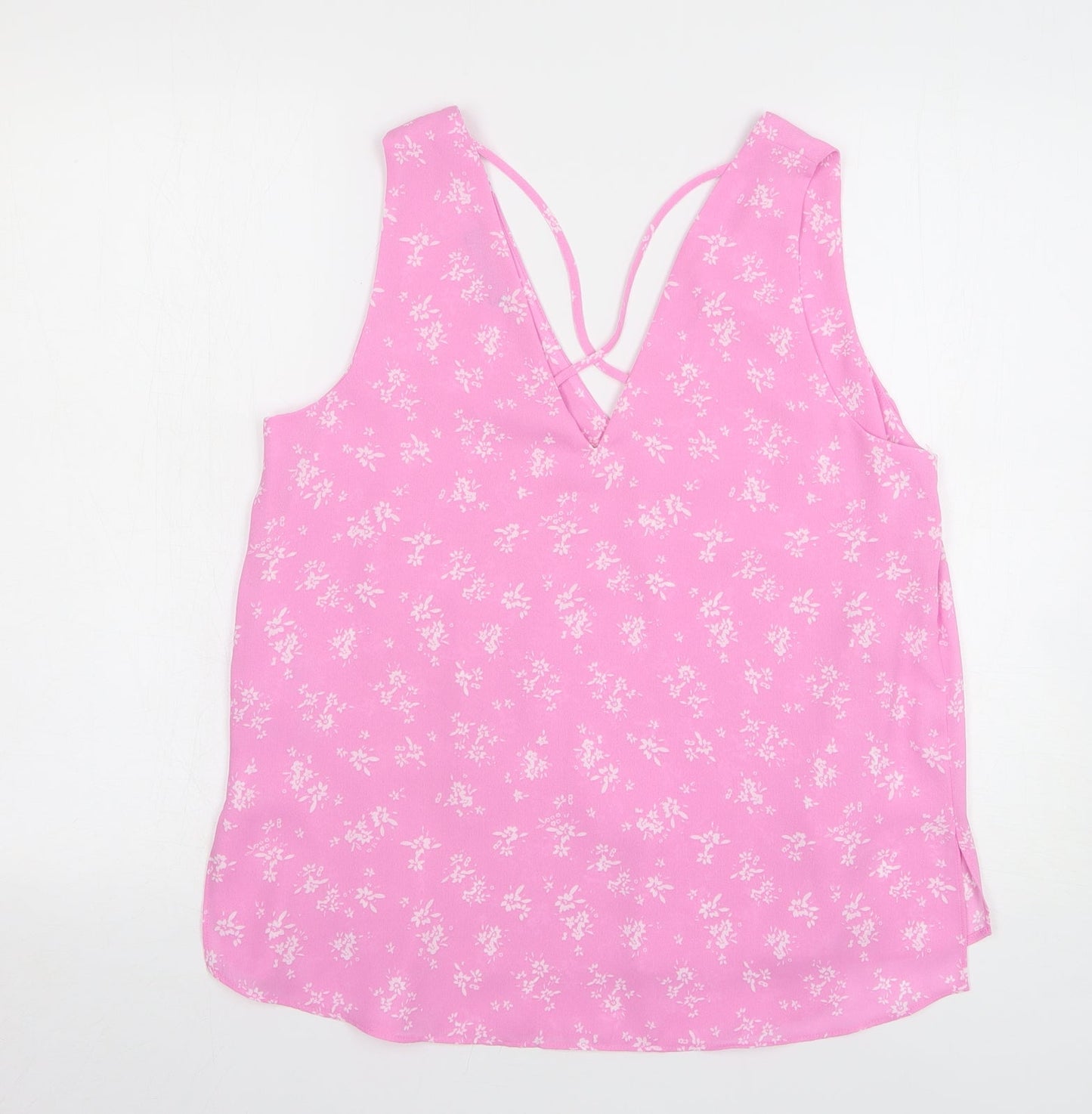 Dunnes Womens Pink Floral Polyester Basic Blouse Size S V-Neck