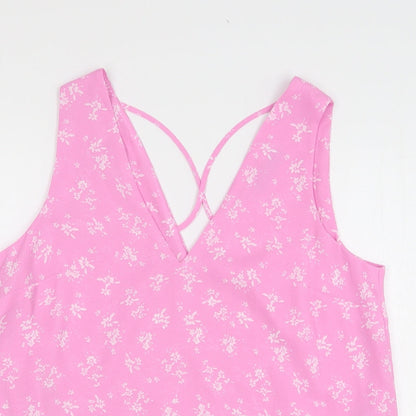 Dunnes Womens Pink Floral Polyester Basic Blouse Size S V-Neck
