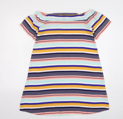 New Look Womens Multicoloured Striped Polyester A-Line Size 8 Boat Neck