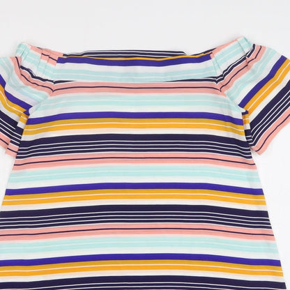 New Look Womens Multicoloured Striped Polyester A-Line Size 8 Boat Neck