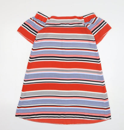 New Look Womens Multicoloured Striped Polyester A-Line Size 8 Boat Neck Pullover
