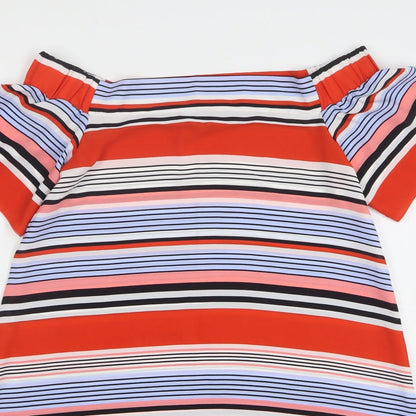 New Look Womens Multicoloured Striped Polyester A-Line Size 8 Boat Neck Pullover