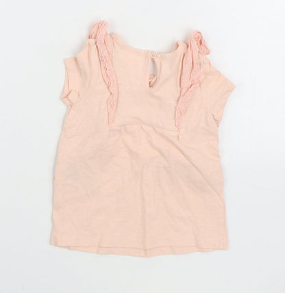 So Cute Girls Pink 100% Cotton Basic T-Shirt Size 12-18 Months Round Neck Button