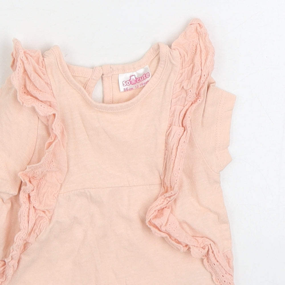 So Cute Girls Pink 100% Cotton Basic T-Shirt Size 12-18 Months Round Neck Button
