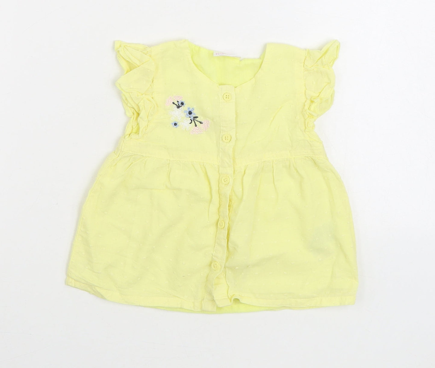 So Cute Girls Yellow 100% Cotton Skater Dress Size 18-24 Months Round Neck Button - Flower