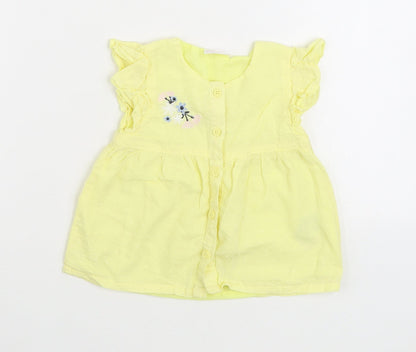 So Cute Girls Yellow 100% Cotton Skater Dress Size 18-24 Months Round Neck Button - Flower